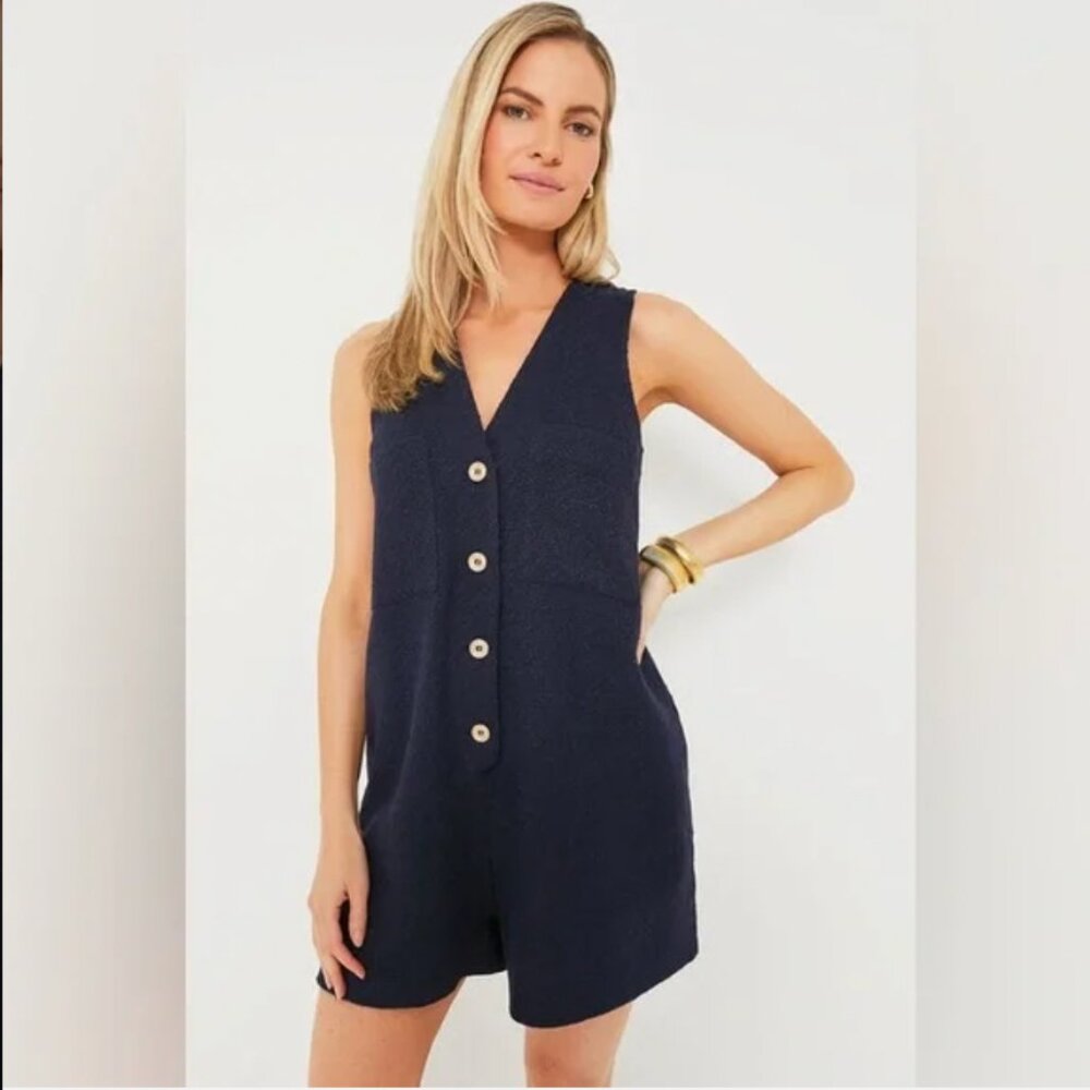 Pomander Place Navy Sleeveless Button Romper